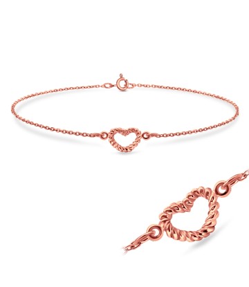 Rose Gold Plated Heart Rope Silver Bracelet BRS-134-RO-GP